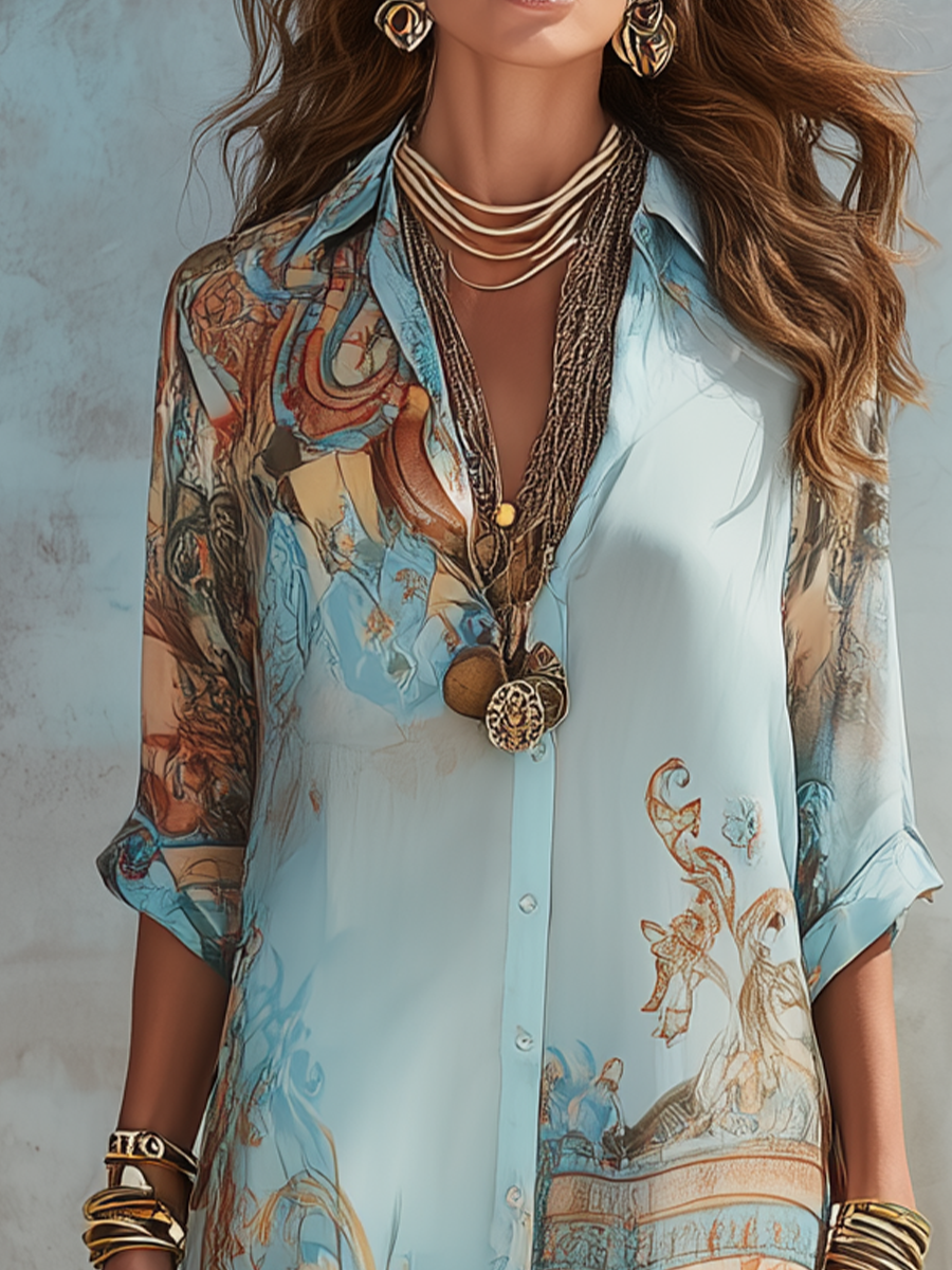 Klea | Baroque Style Floral Blue Maxi Dress