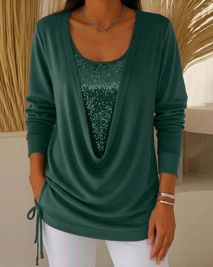 Two-Tone Sequin Top Effect Two-in-One