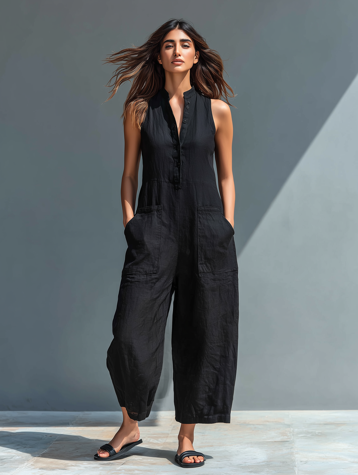 Karen | Sleeveless Minimalist Jumpsuit for Women with High Collar and Buttons