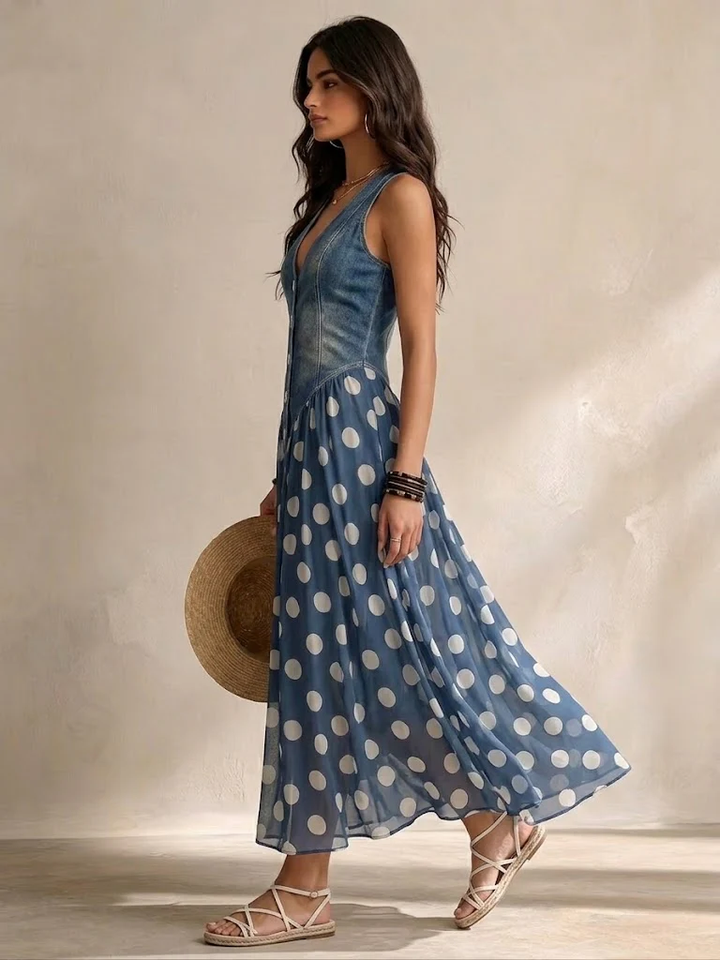 Adeline | Polka Dot Chiffon Midi Dress
