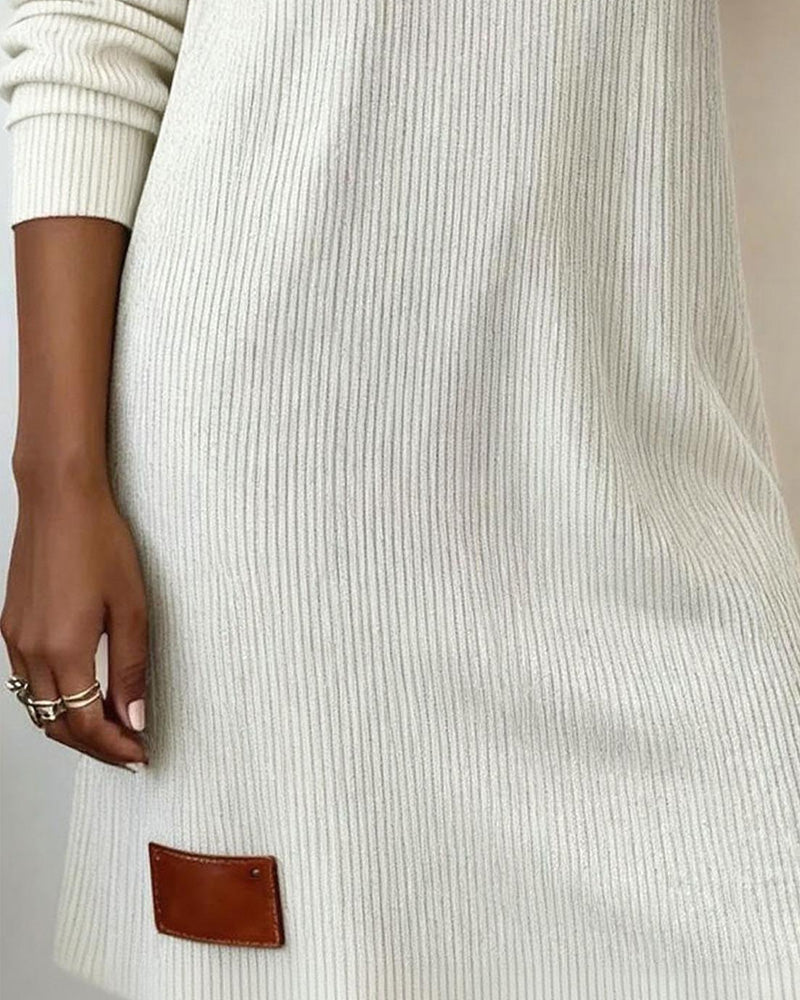 Straight Dress with Long Sleeves and High Collar
