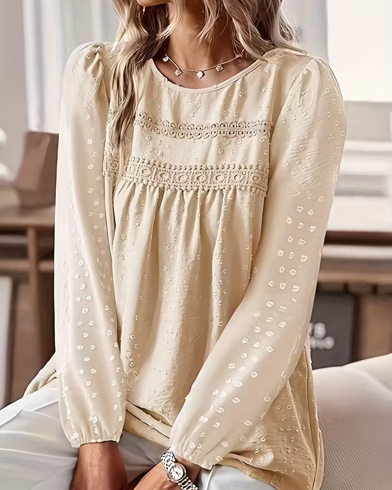 Lace Panel Blouse with Round Neck