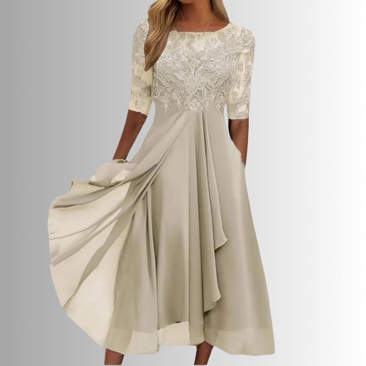 Rhonda | Lace-Embroidered Chiffon Midi Dress