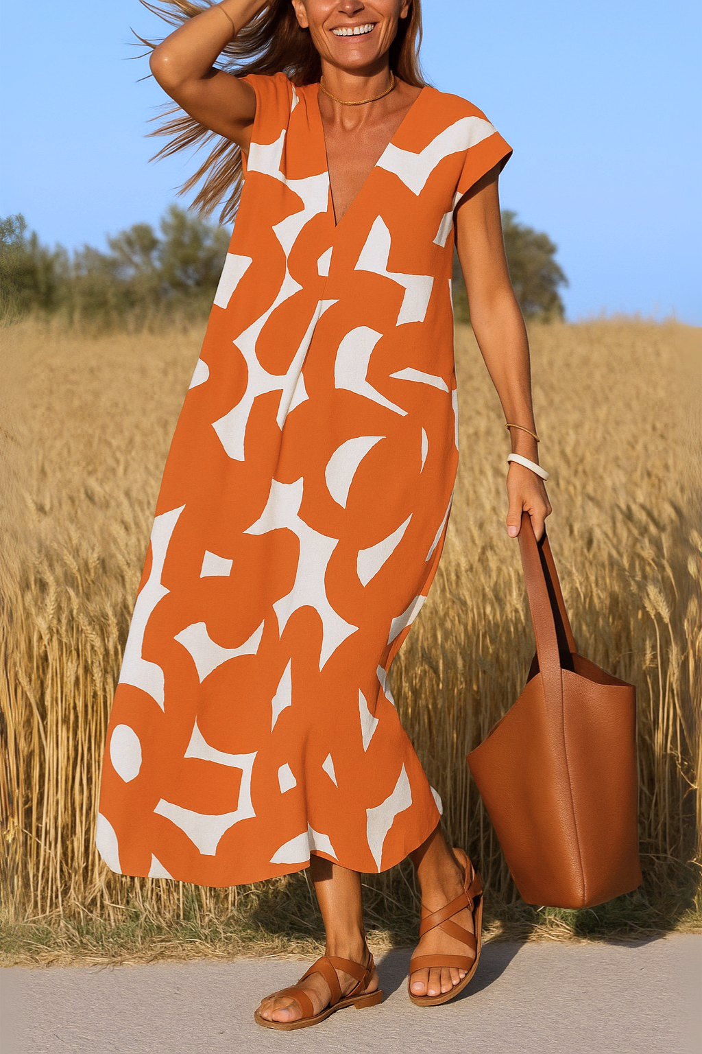 Ellen™ | Printed Dress with V-Neck