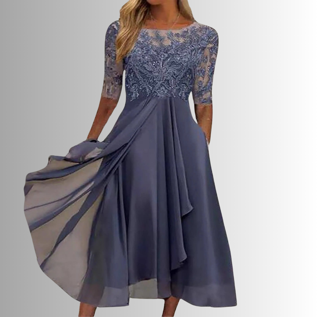 Rhonda | Lace-Embroidered Chiffon Midi Dress