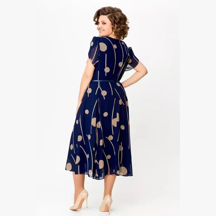 IVY | NAVY POLKA DOT PRINT CHIFFON MIDI DRESS