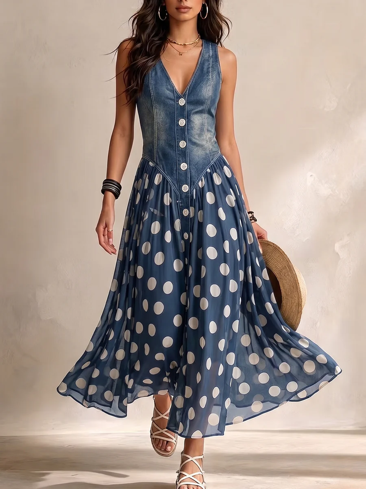 Adeline | Polka Dot Chiffon Midi Dress