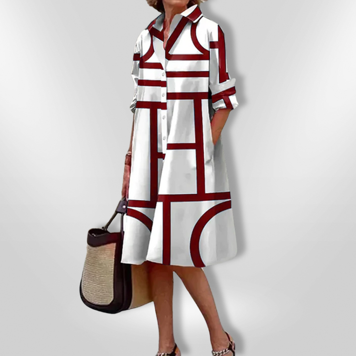 Estelle | Stylish Geometric Button Dress