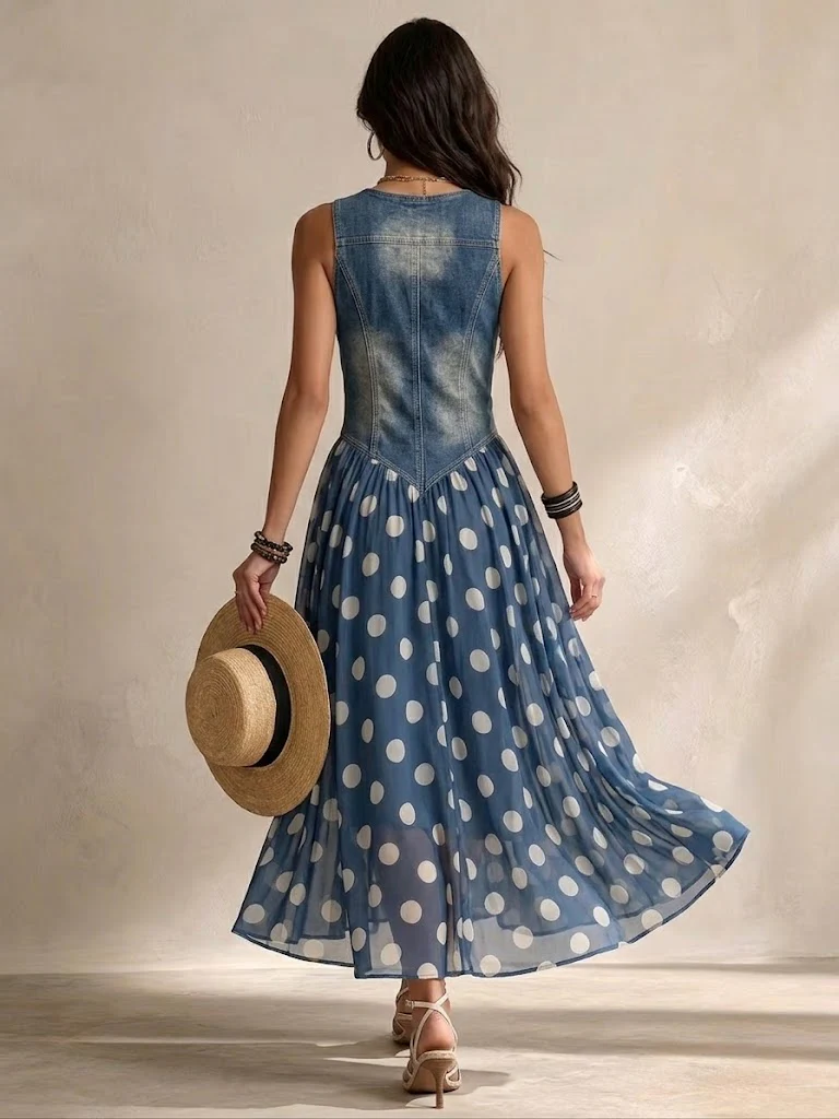 Adeline | Polka Dot Chiffon Midi Dress