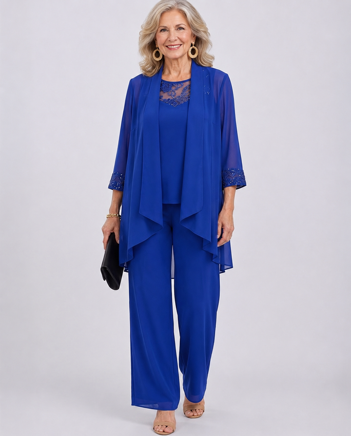 Lillie | Linen Three-Piece Set — Jacket, Top &amp; Wide-Leg Pants