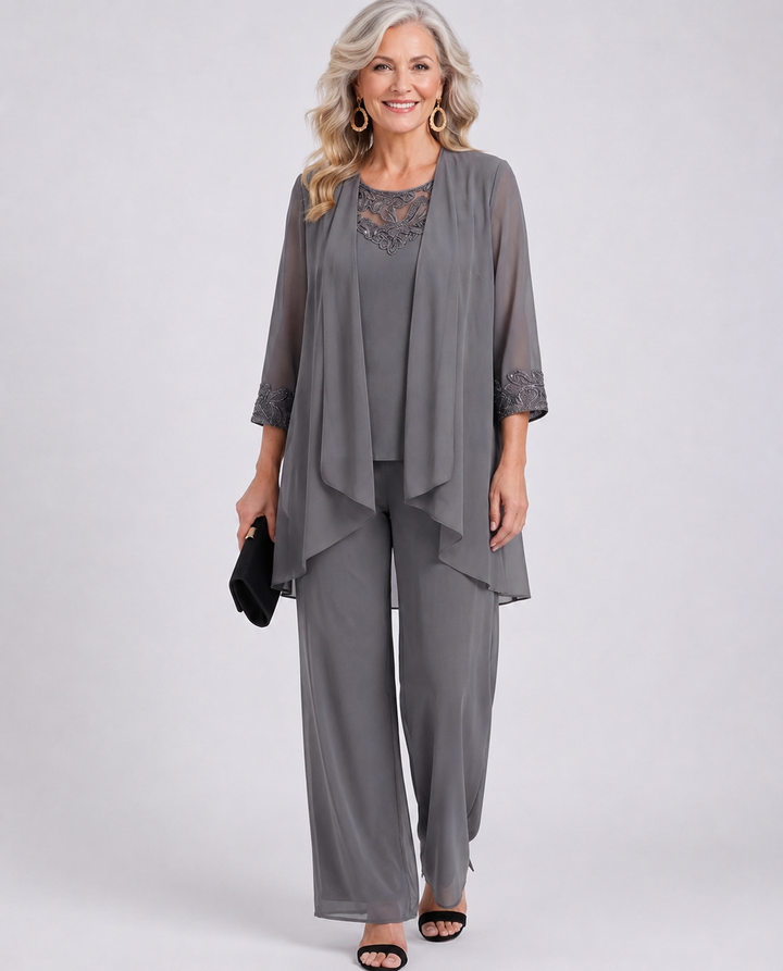 Lillie | Linen Three-Piece Set — Jacket, Top &amp; Wide-Leg Pants