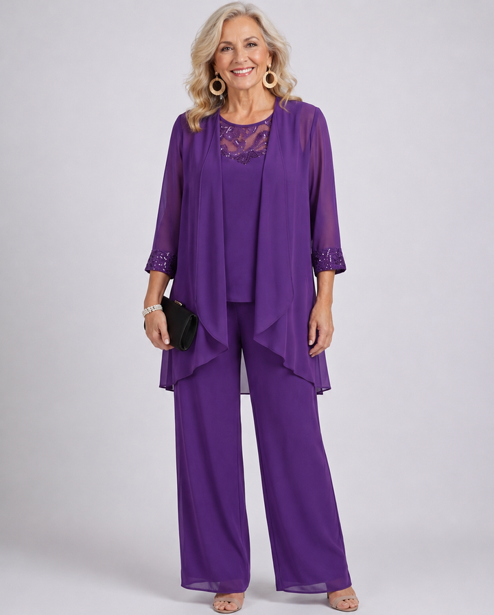 Lillie | Linen Three-Piece Set — Jacket, Top &amp; Wide-Leg Pants