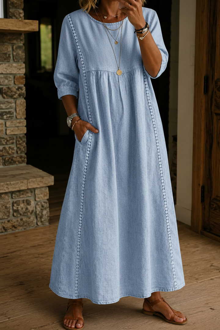 Melissa | Round Neck Long Sleeve Denim Dress