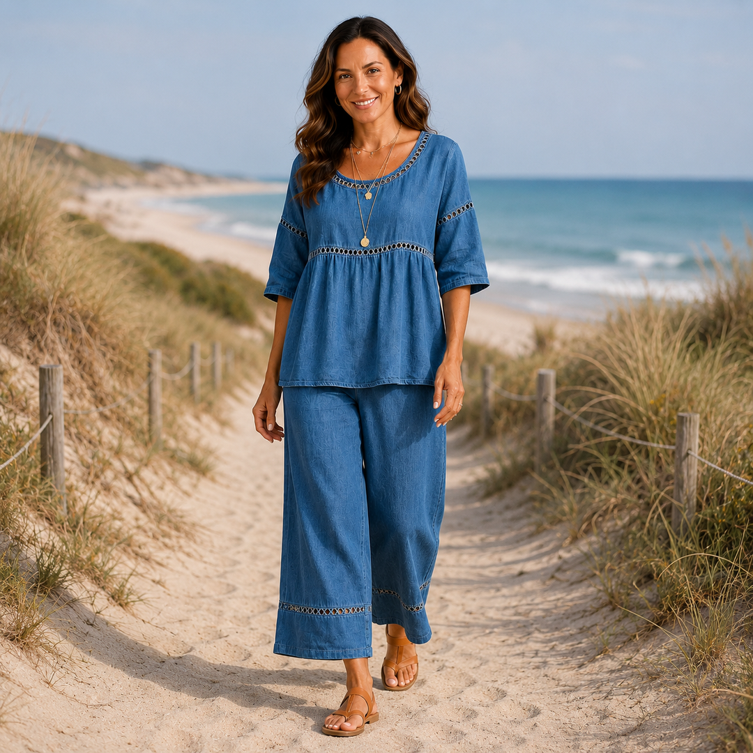 SYLVIA | Embroidered Trim Trouser Set