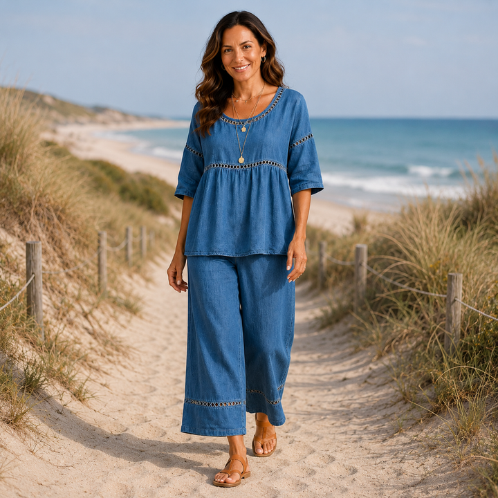 SYLVIA | Embroidered Trim Trouser Set