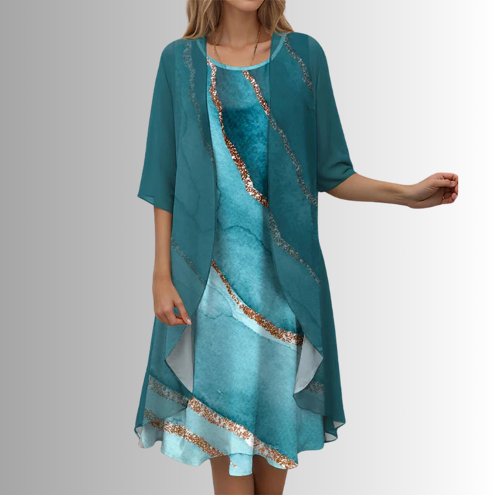 Chrisy | Elegant 2-Piece Summer Set for Women - Flowy Chic Blouse and Dress Combo