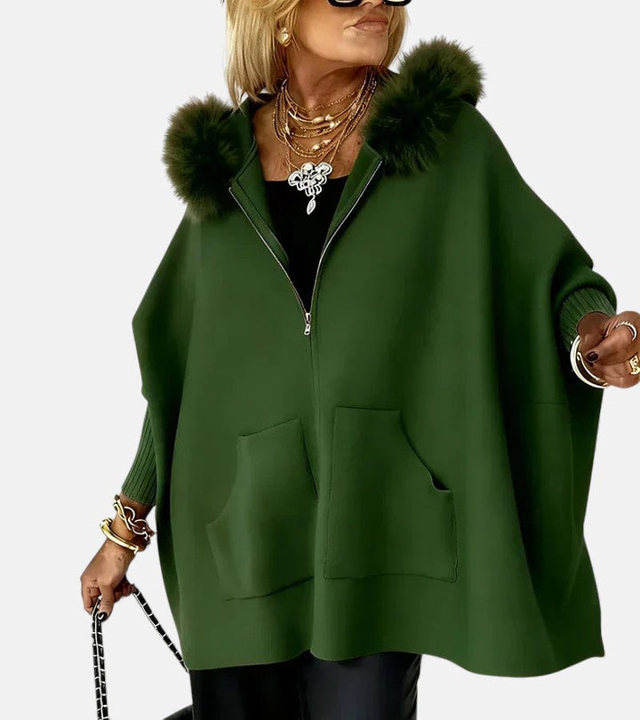 Arabelle - Hooded Cape Jacket with Fur Collar
