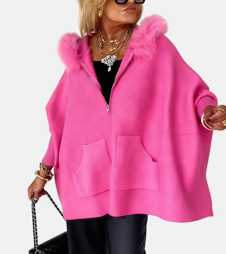 Arabelle - Hooded Cape Jacket with Fur Collar