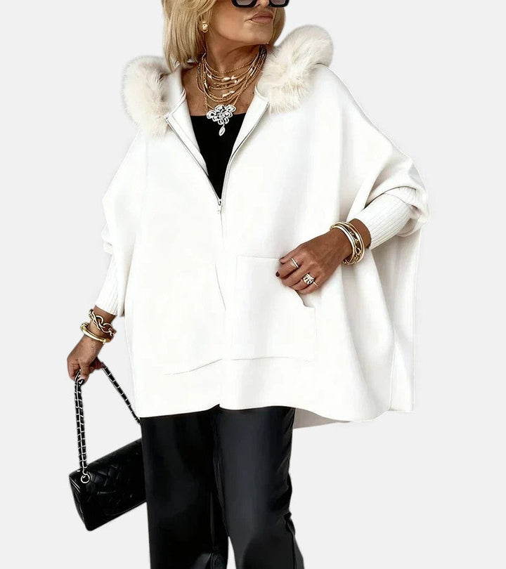 Arabelle - Hooded Cape Jacket with Fur Collar