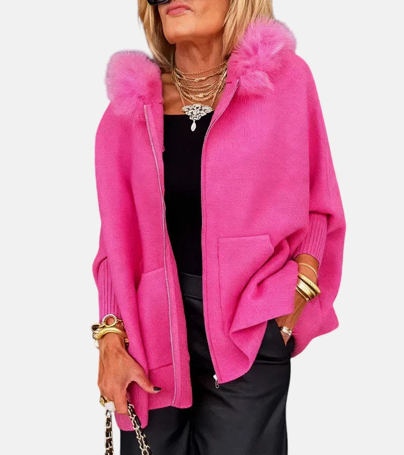 Arabelle - Hooded Cape Jacket with Fur Collar
