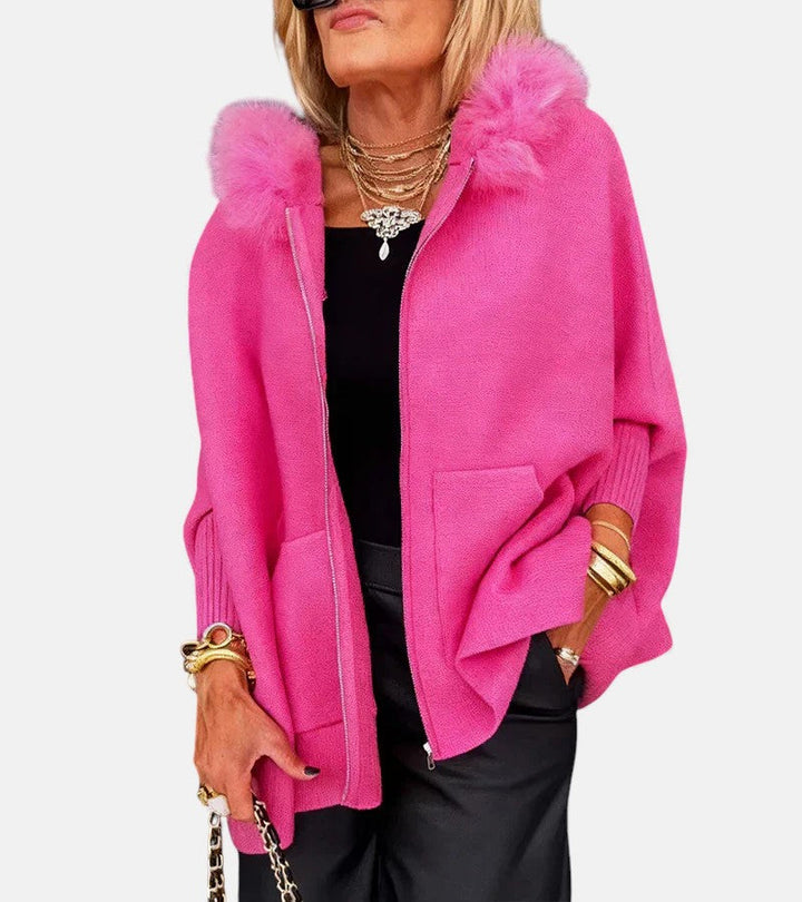 Arabelle - Hooded Cape Jacket with Fur Collar