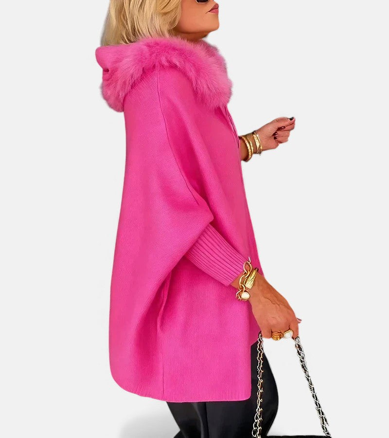 Arabelle - Hooded Cape Jacket with Fur Collar