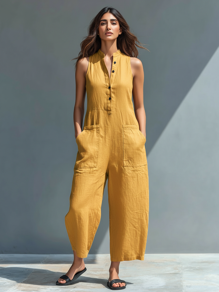 Karen | Sleeveless Minimalist Jumpsuit for Women with High Collar and Buttons