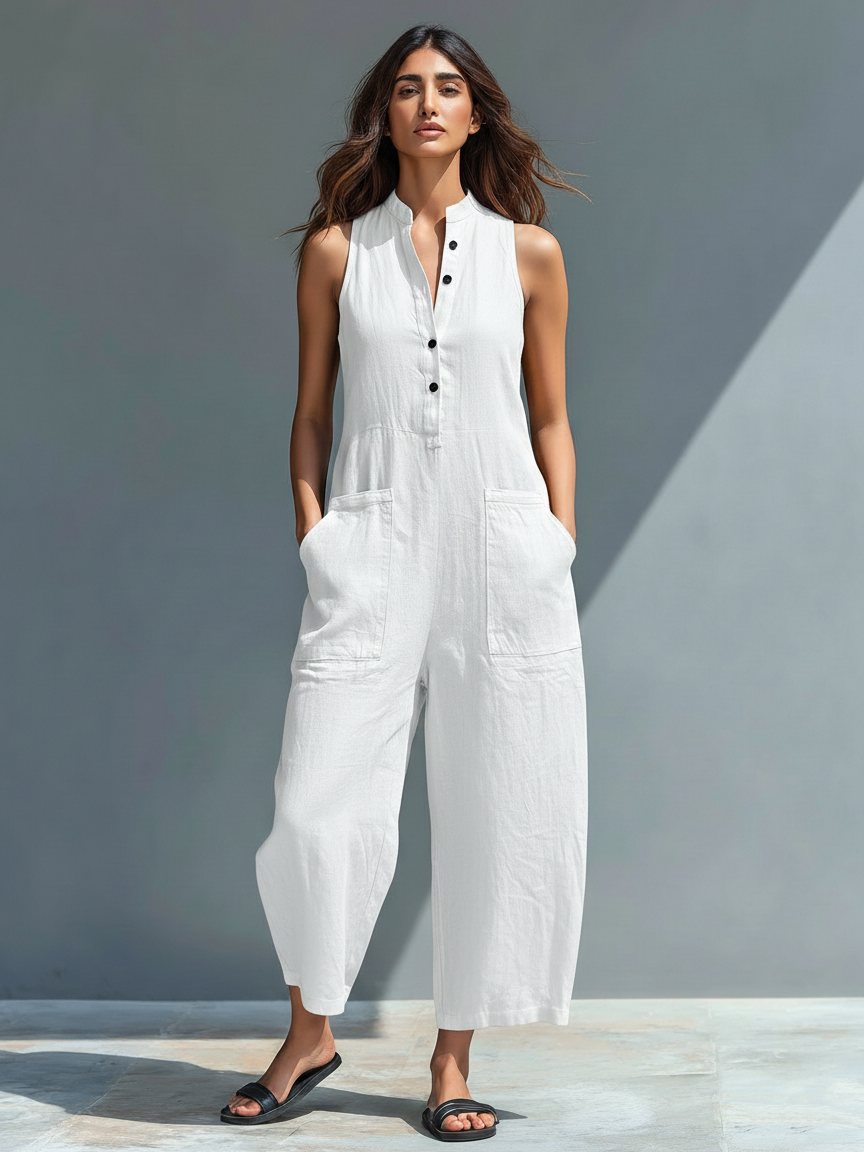 Karen | Sleeveless Minimalist Jumpsuit for Women with High Collar and Buttons