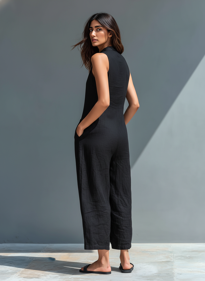 Karen | Sleeveless Minimalist Jumpsuit for Women with High Collar and Buttons