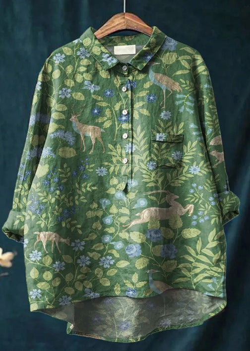 Caroline - Cotton Linen Floral Blouse