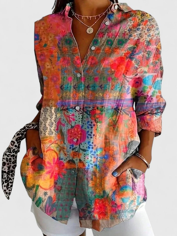 Anica | Vibrant Artistic Button-Up Blouse