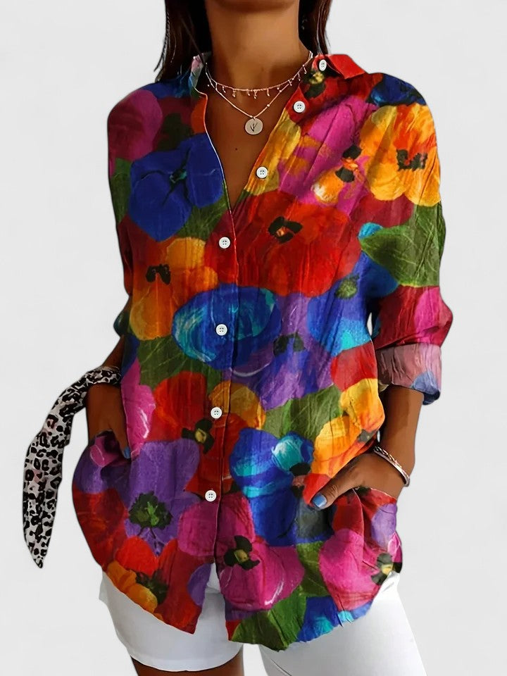 Anica | Vibrant Artistic Button-Up Blouse