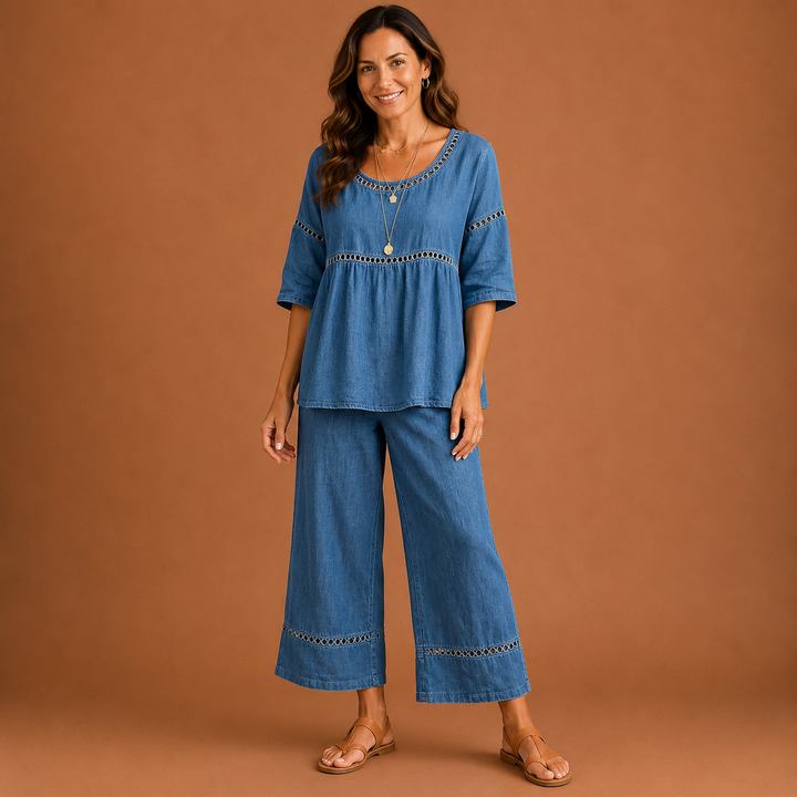 SYLVIA | Embroidered Trim Trouser Set