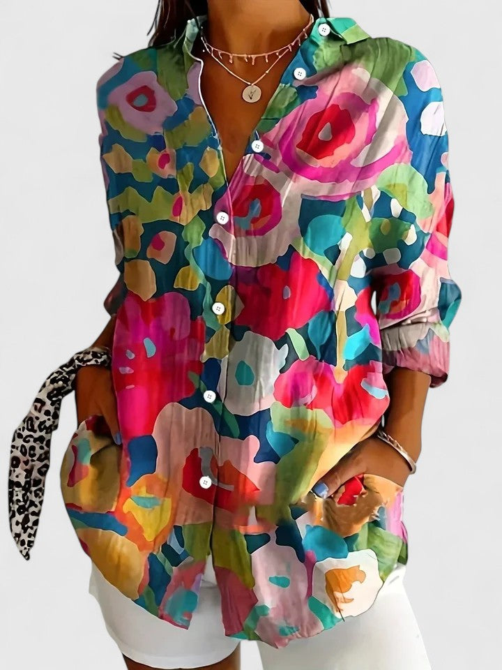 Anica | Vibrant Artistic Button-Up Blouse
