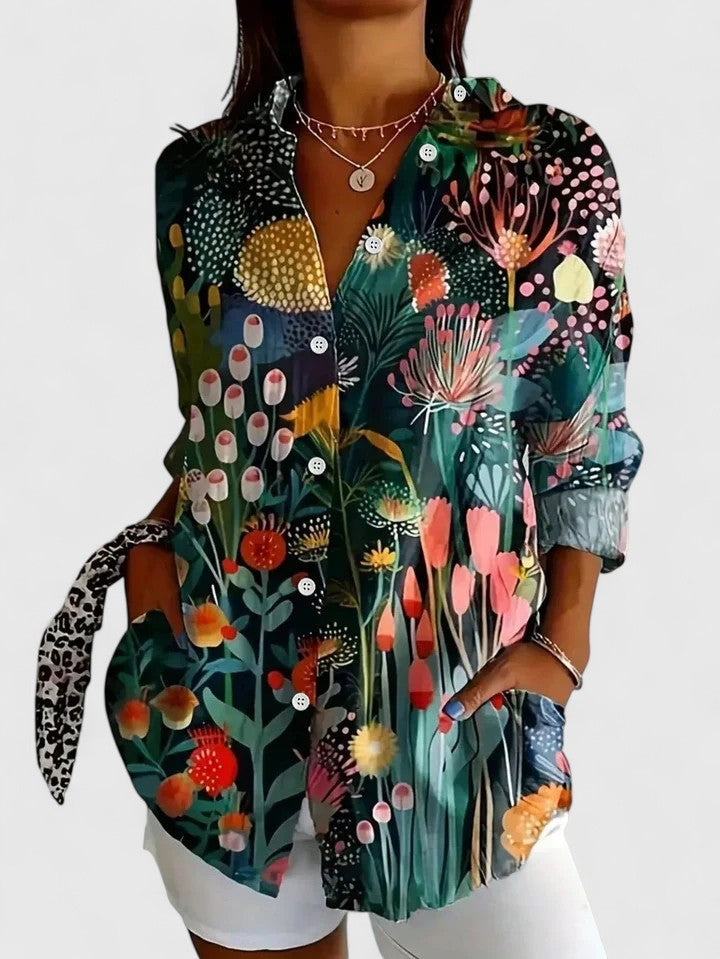 Anica | Vibrant Artistic Button-Up Blouse