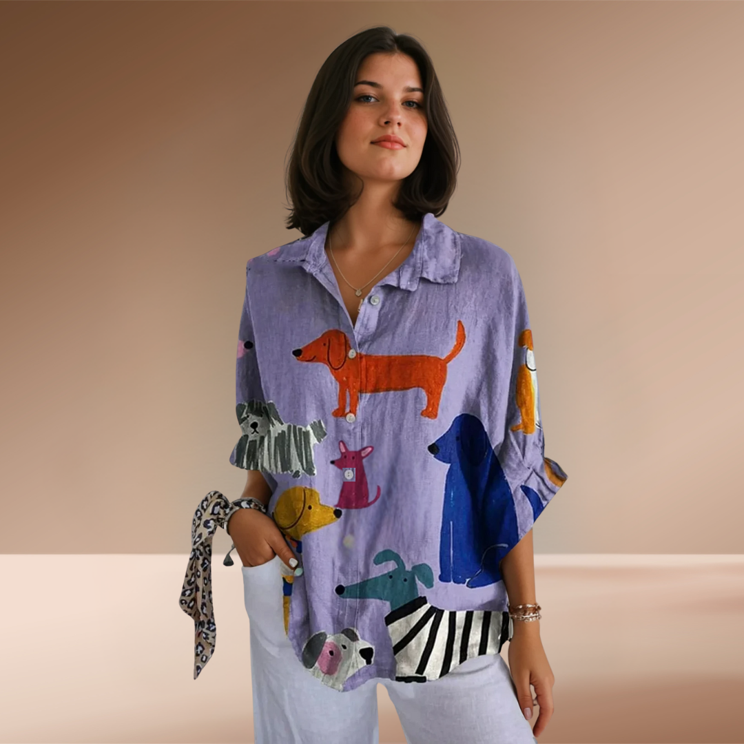 Isabella | Stylish Shirt with Dog Print and Buttons