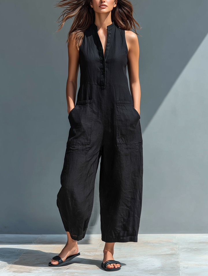 Karen | Sleeveless Minimalist Jumpsuit for Women with High Collar and Buttons