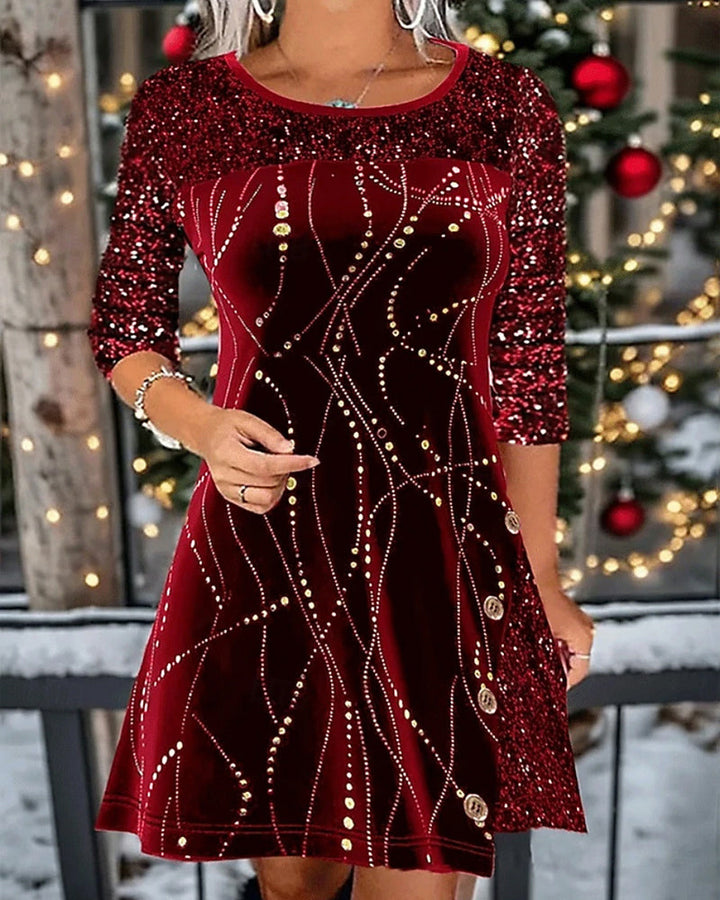 Dress with Mat and Velvet Panel Details