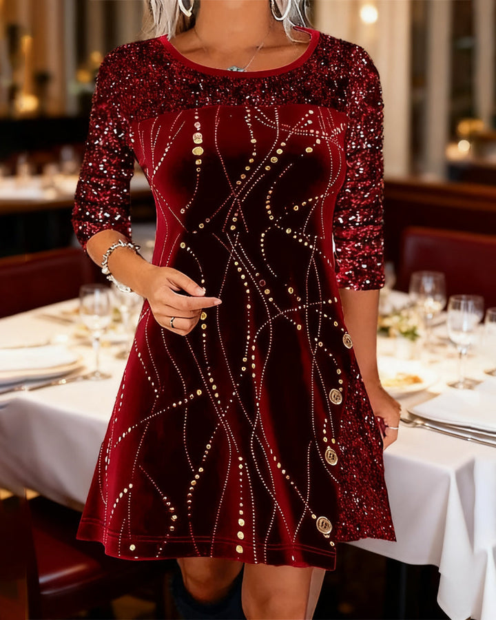 Dress with Mat and Velvet Panel Details