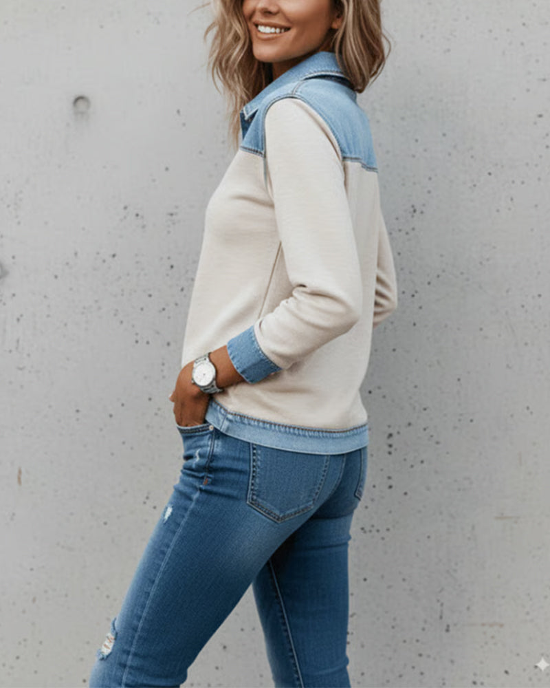 Trendy Color Block Assembled Sweatshirt