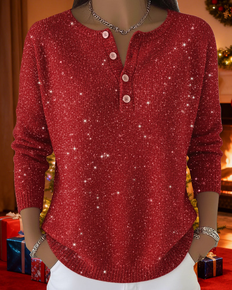 Long Sleeve Round Neck Sweater with Buttons