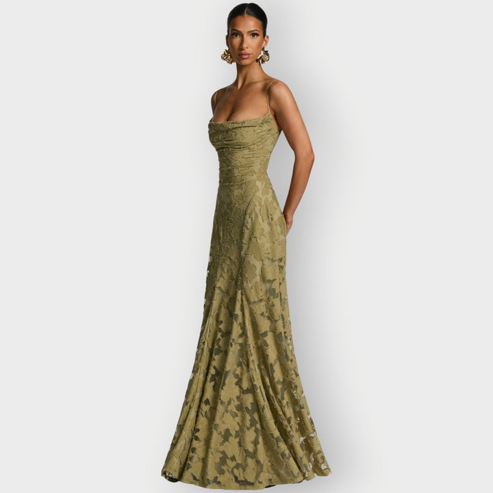 Maevira | Elegant Strapless Floral Evening Velvet Gown