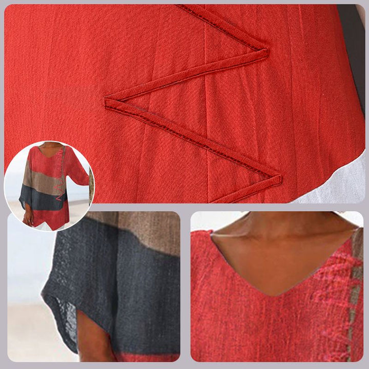 Helene | Stylish V-Neck Color Block Top