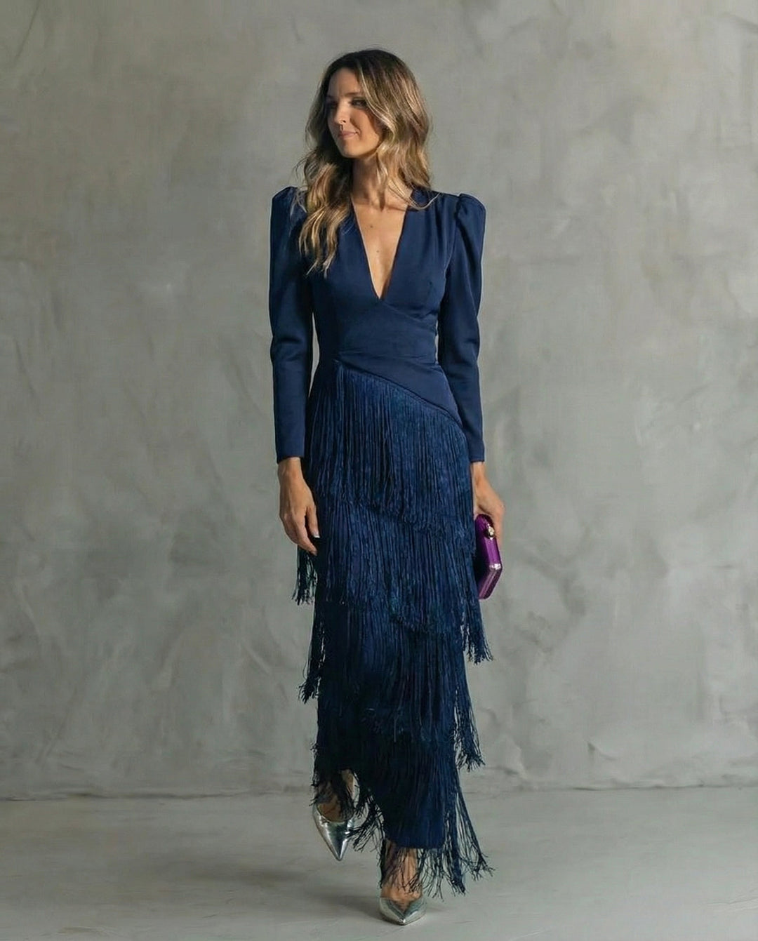 Clara | Elegant midi dress with fringe sleeves