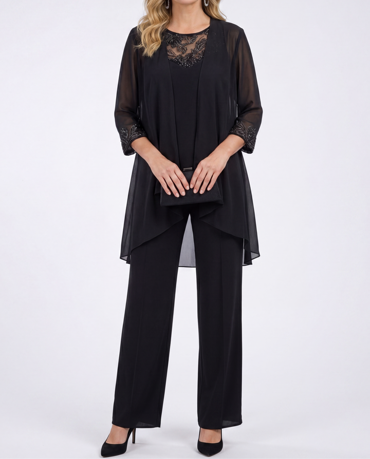 Lillie | Linen Three-Piece Set — Jacket, Top & Wide-Leg Pants