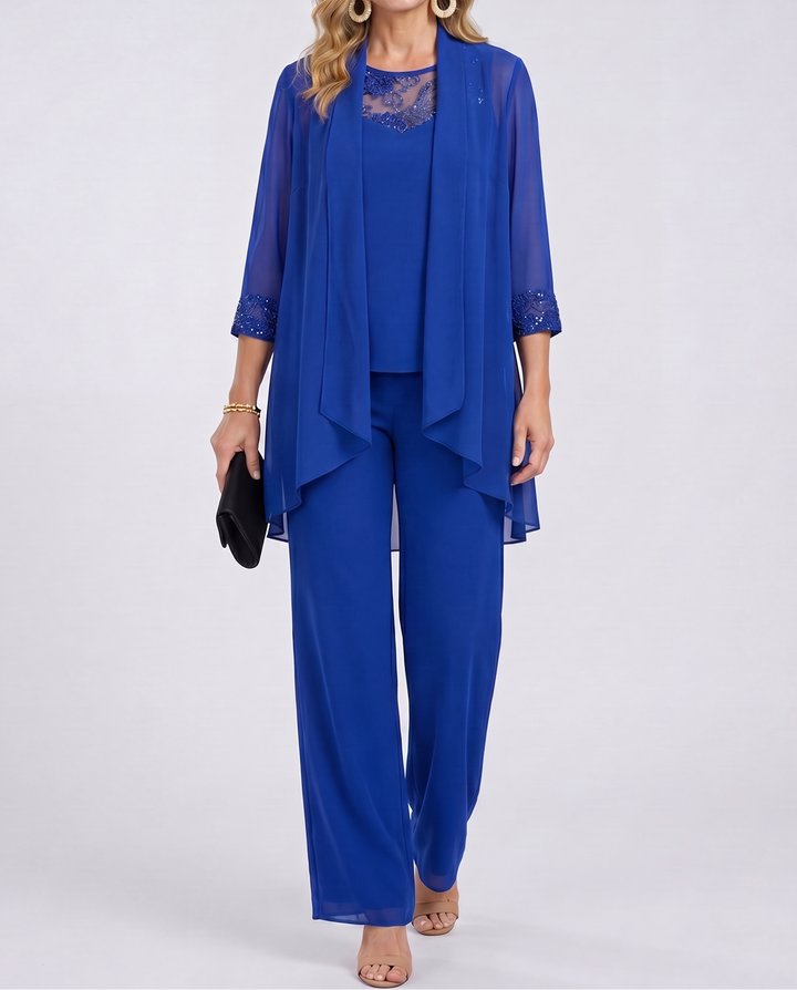 Lillie | Linen Three-Piece Set — Jacket, Top & Wide-Leg Pants