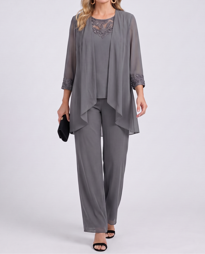 Lillie | Linen Three-Piece Set — Jacket, Top & Wide-Leg Pants