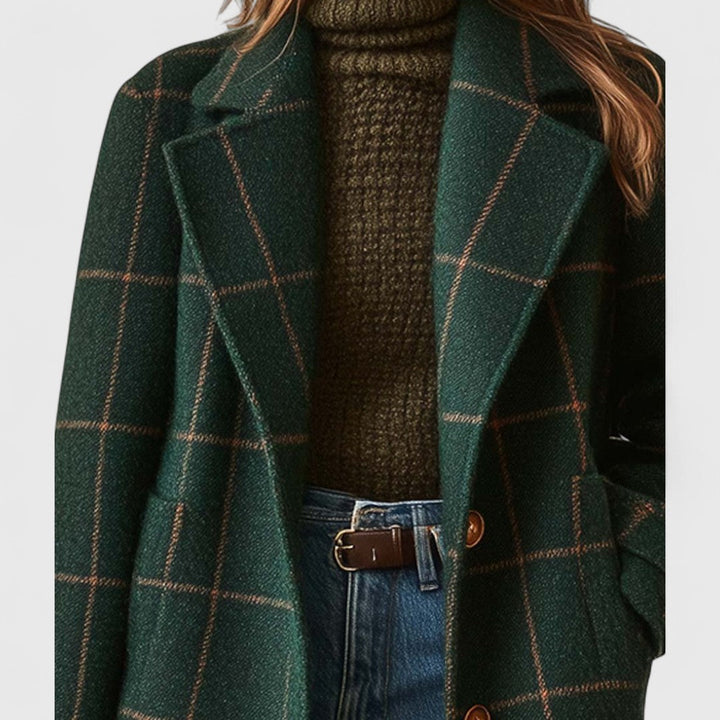 Fiona – Classic Checkered Mid-Length Coat