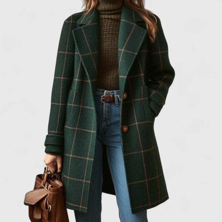 Fiona – Classic Checkered Mid-Length Coat