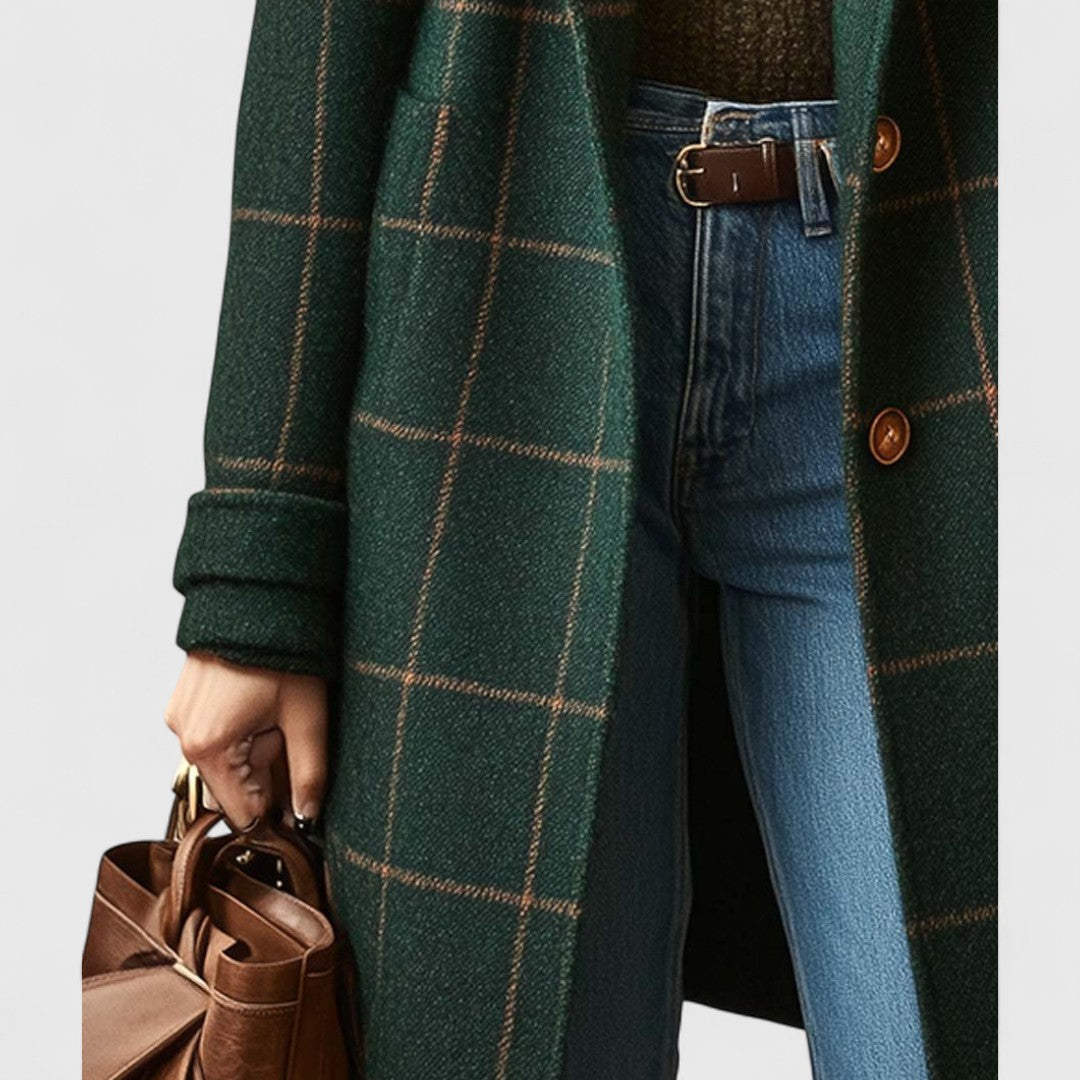 Fiona – Classic Checkered Mid-Length Coat